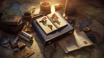 An open book with a map o the world.