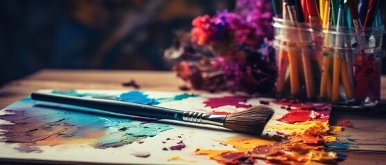 a painting vibrant strokes on a canvas. paper full of color. 