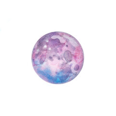Watercolor pink and blue full moon isolated on white background.