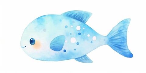 Fototapeta premium Cute kawaii fish hand drawn watercolor illustration.