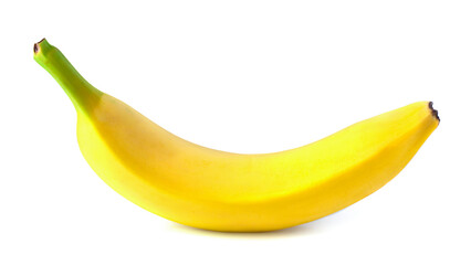 One banana on a white background. Isolated ripe banana in full focus.