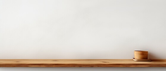 Naklejka na ściany i meble Empty Wooden Shelf on White Wall Background