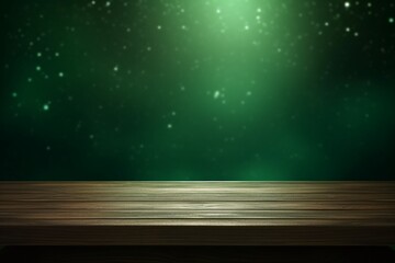 Empty Wooden Table Against Green Gradient Light Shine Wall Background - obrazy, fototapety, plakaty