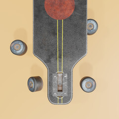 Skateboard on yellow background