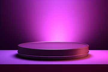 Round Purple Podium on Pink Table with Spotlight for Product Display