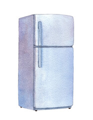 Watercolor refrigerator isolated on white.
