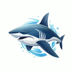 Obraz premium Shark Logo with Cartoon Character Isolated on White Background.