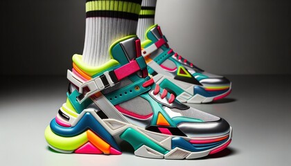 Vibrant sneakers, a bold statement in the world of fashion, adorned with hues of rainbow and comfort for your feet