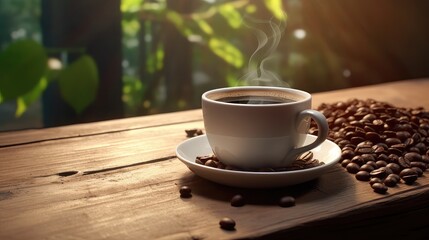 Fototapeta na wymiar Morning stillness with a cup of coffee ultra realistic illustration - Generative AI.