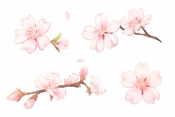 Branch of cherry blossom hand drawn watercolor illustration. - obrazy, fototapety, plakaty