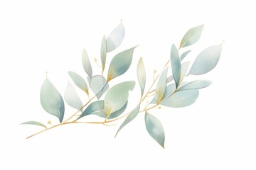 Green leaf eucalyptus branches hand drawn watercolor illustration.
