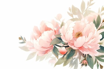Fototapeta premium Peony flower hand painted watercolor illustration.