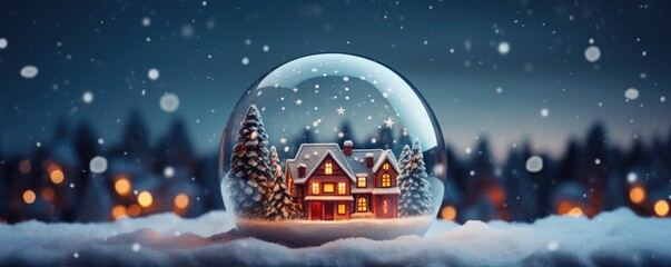 Beautiful snow globe with Christmas tree and house inside - Powered by Adobe