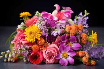 a group of vibrant, varied flowers in a bouquet