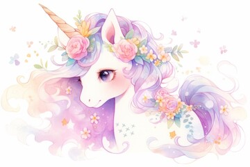 Estores personalizados infantiles con tu foto Cute fairy unicorn hand painted watercolor illustration.