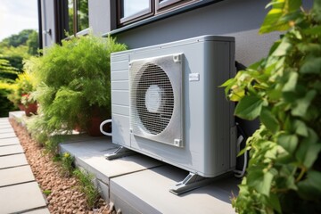 Installation of a heat pump on a house. 