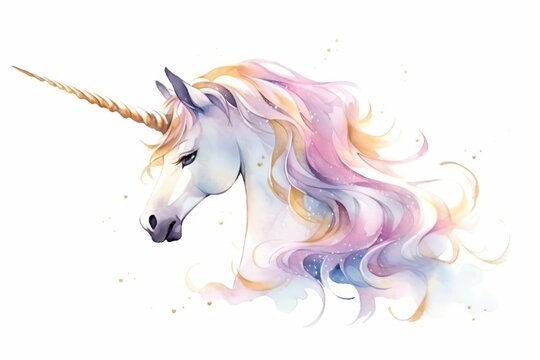 Cute fairy unicorn hand painted watercolor illustration.