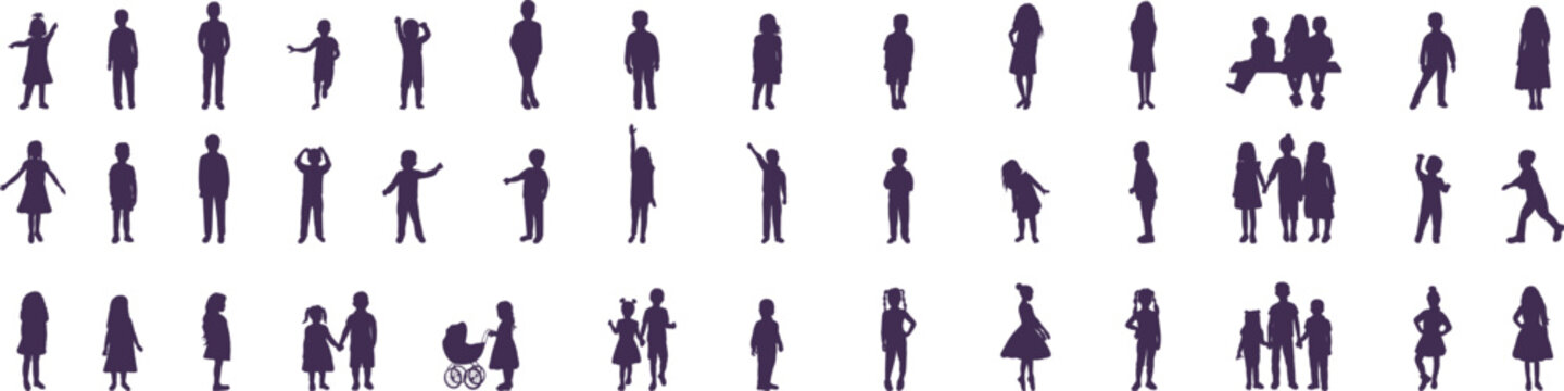 set of silhouettes of children, sketch vector