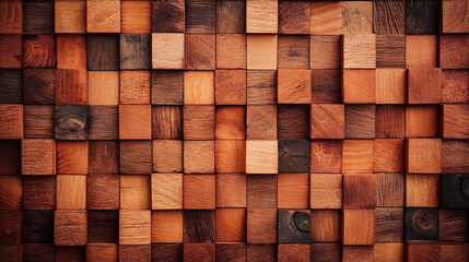 Dark color wood cube stack textured background, modern style wooden material abstract background.