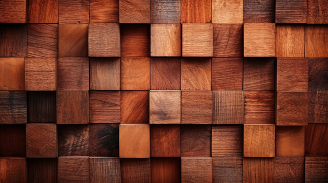 Dark color wood cube stack textured background, modern style wooden material abstract background. © Sunday Cat Studio