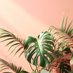 Tropical Plants on a Pastel Backdrop with Gentle Shadows