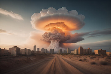 nuclear bomb explosion with murhoom cloud
