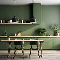 Simplified green kitchen interior design
