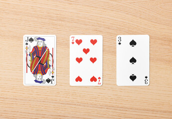 Mockup of three customizable playing cards side by side
