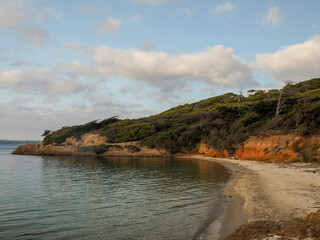 Langoustier red beach in porquerolles island france panorama landscape