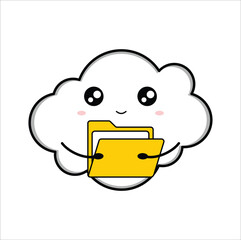 Cute kawaii cloud witj folder suitable for decorating, sticker, t-shirt, mug, etc. vector formats. Eps 10

