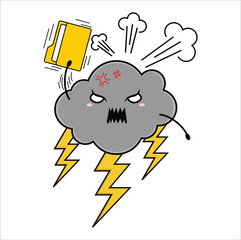 Cute kawaii cloud witj folder suitable for decorating, sticker, t-shirt, mug, etc. vector formats. Eps 10

