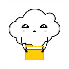 Cute kawaii cloud witj folder suitable for decorating, sticker, t-shirt, mug, etc. vector formats. Eps 10

