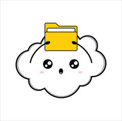 Cute kawaii cloud witj folder suitable for decorating, sticker, t-shirt, mug, etc. vector formats. Eps 10

