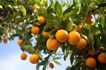 an orange tree with ripe oranges hanging from its branches