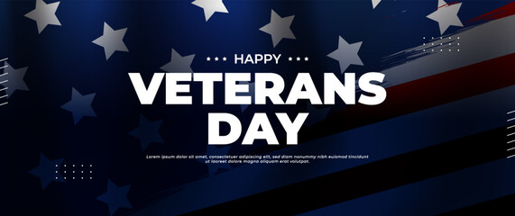 blue happy veterans day banner with american flag elements - obrazy, fototapety, plakaty