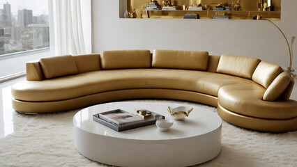 Effortless Elegance: Minimalist Modern Living Room with Curved Luxury Sofa