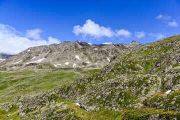 Grosser Sankt Bernhard, Saint-Bernard, St. Bernard, Passstrasse, Alpenpass, Bergstrasse, Alpen, Wallis, Aostatal, Wanderweg, Sommer, Schweiz, Italien