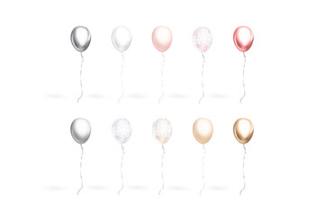 Blank colored round balloon flying mockup set, front view