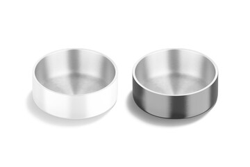 Blank black and white ceramic dog bowl mockup, top view