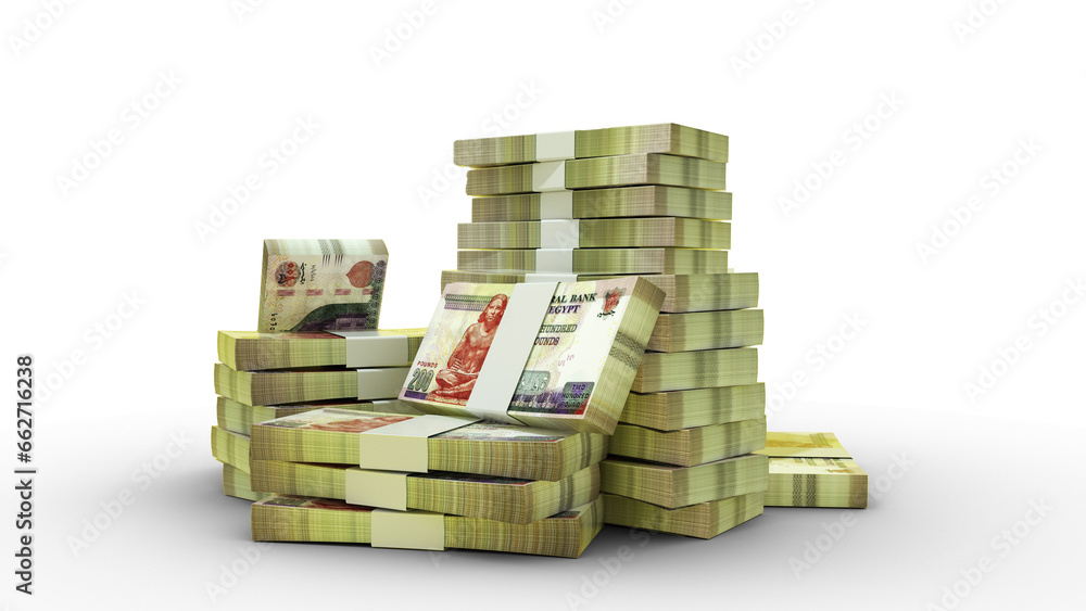 Aufkleber 3d rendering of stacks of 200 egyptian pound notes. bundles of nigerian currency notes isolated on t