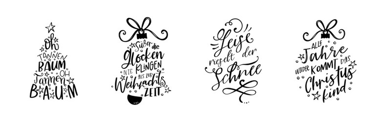 Lovely hand written Christmas design in German language, various sayings and phrases from popular christmas songs like 