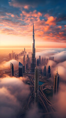 Obraz premium Aerial view of skyline at sunrise