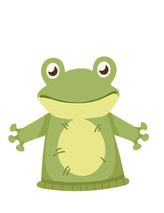 Frog animal doll puppet for children theater cute soft hand toy vector illustration isolated on white background