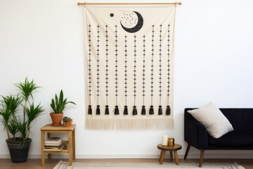 moon phase tapestry hanging on a wall