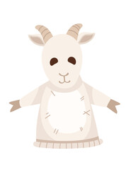 Goat animal doll puppet for children theater cute soft hand toy vector illustration isolated on white background