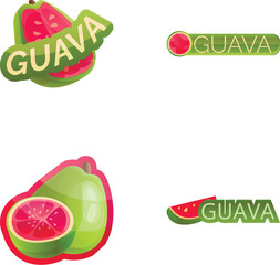 Guava icons set cartoon vector. Fresh exotic fruit. Raw food, healthy nutrition