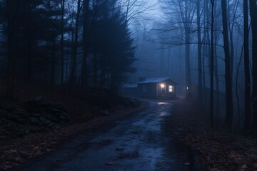 Haunting Specters: Creepy House and Figures in a Horror Movie Scene