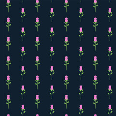 Floral seamless pattern with rose silhouette on a dark blue background. Can be used for fabric, textile, clothing, baby wallpapers or scrap booking. Vector illustration.