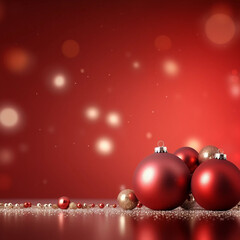Fototapeta na wymiar red christmas themed background with minimal christams ornaments plce on one side