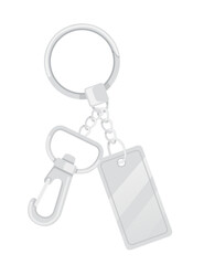 Steel keychain with ring and chain vector illustration isolated on white background